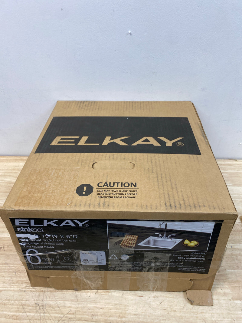 Elkay HD320874LFR Sinkset Drop-in 15" Stainless 2-Hole Single Bowl Bar Sink