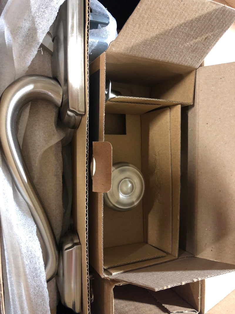 Schlage FE285 G CAM 619 GEO CAM Camelot Satin Nickel Door Handleset Grip with Georgian Door Knob and Camelot Trim