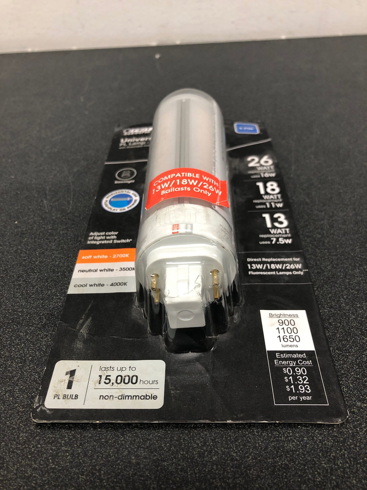 FEIT ELECTRIC Horizontal Recessed Color Selectable Universal Base PL LED Bulb