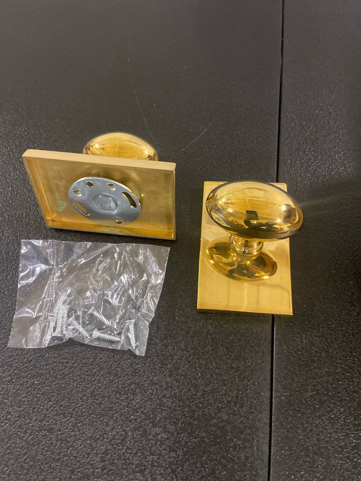 Emtek 805EPVD Egg Reversible Non-Turning Two-Sided Dummy Door Knob Set from the Brass Modern Collection - Polished Brass Modern Rectangular Rosette