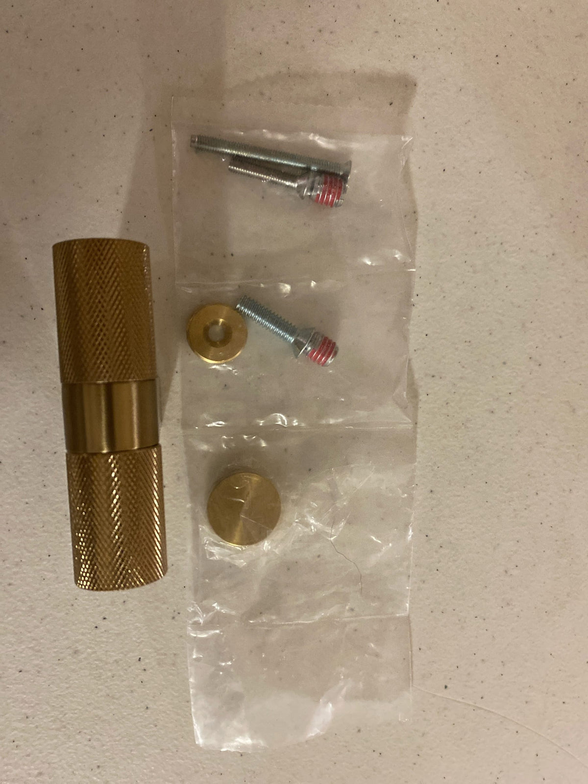 Emtek 86657.RCBUS4.KNUS4 Knurled 3-1/8 Inch Bar Cabinet Knob with Rectangular Bar Stem from the SELECT Collection - Satin Brass / Satin Brass Stem