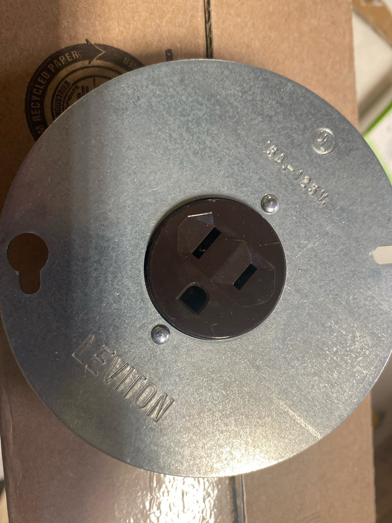 Leviton 15-Amp, 125 Volt, 3-Wire Round Type Single Receptacle On 4-Inch Cover, Zinc Plated Steel, 5059, Green