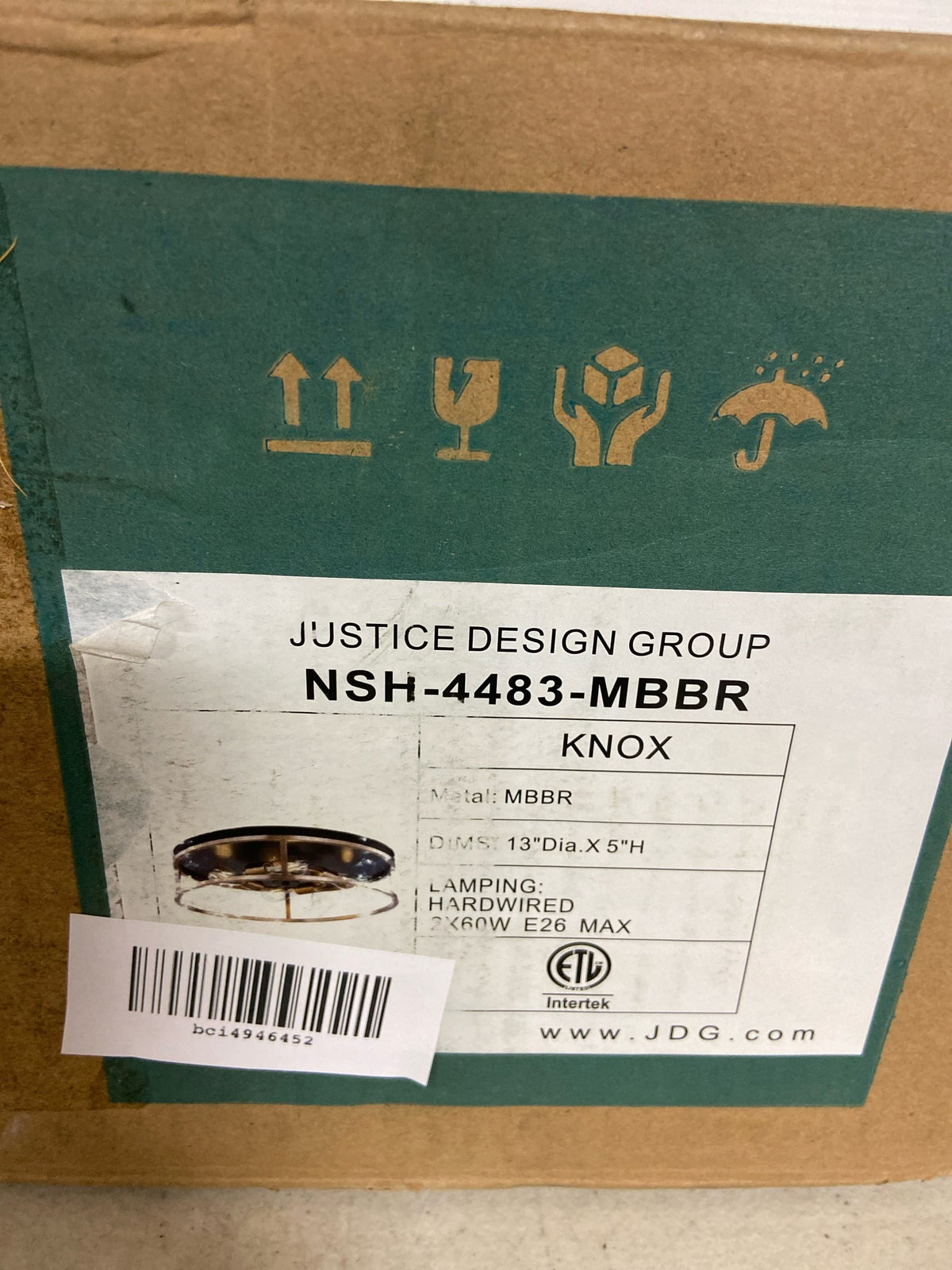 Justice Design Group NSH-4483-MBBR Knox 2 Light 13" Wide Flush Mount Drum Ceiling Fixture - Matte Black / Brass