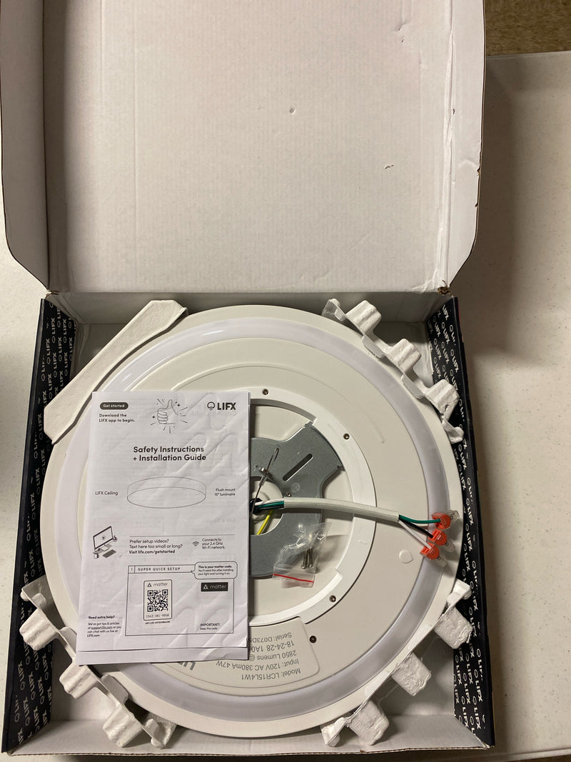 Lifx LFXRND1556C/WH 15 in. White Indoor Integrated LED Flush Mount Multi-Color Smart Wi-Fi Dimmable Ceiling Light