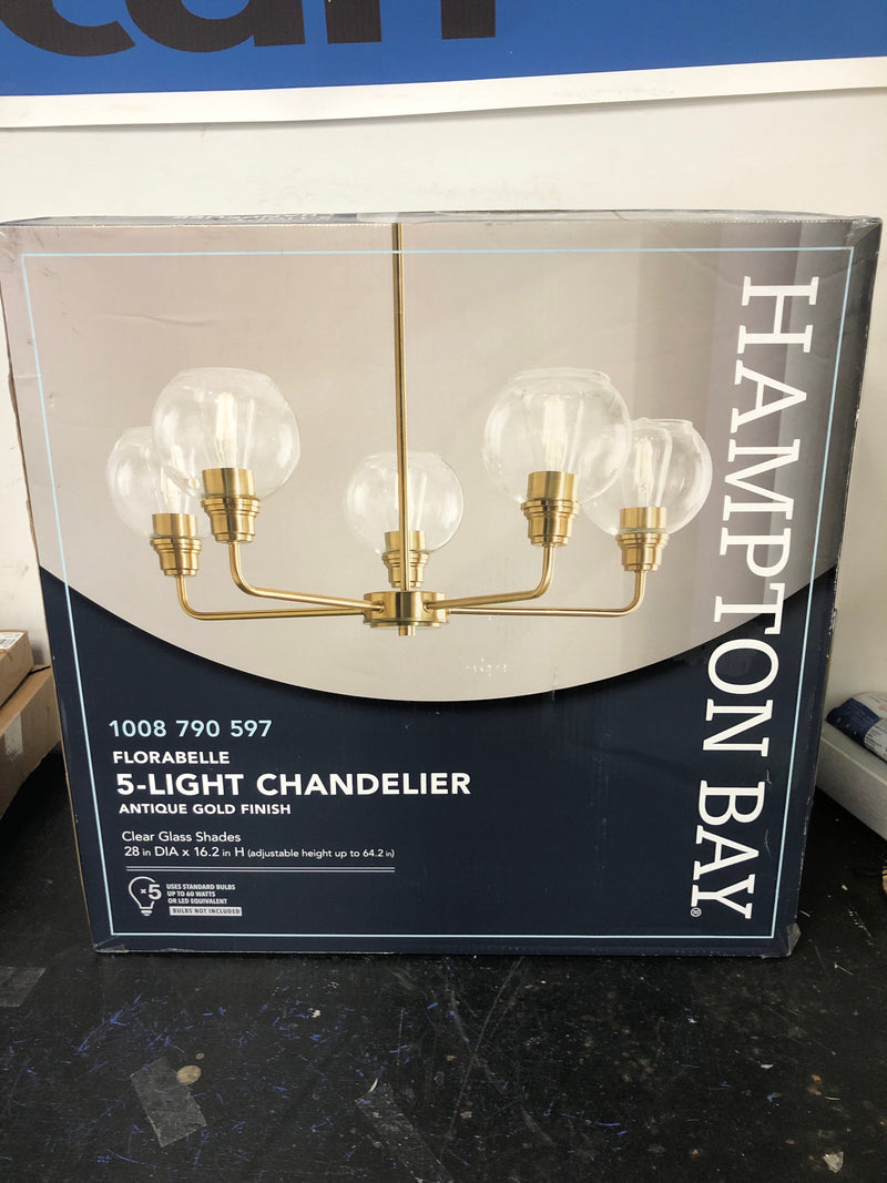 Hampton bay LBZ8105AX-01 Florabelle 5-Light Chandelier Gold Clear Globe Glass Shades