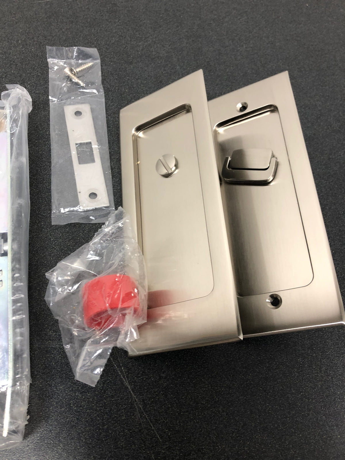 Emtek Modern Rectangular 7-1/4 Inch Privacy Mortise Pocket Door Lock for 1-3/8" Thick Doors