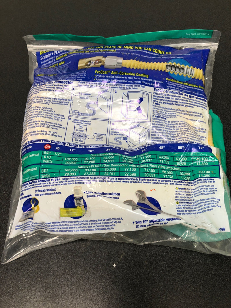 Brasscraft CSSD64TE-48 X 1/2 in. MIP x 1/2 in. MIP x 48 in. Gas Connector (1/2 in. OD) w/Safety+Plus2 Thermal Excess Flow Valve (60,500 BTU)