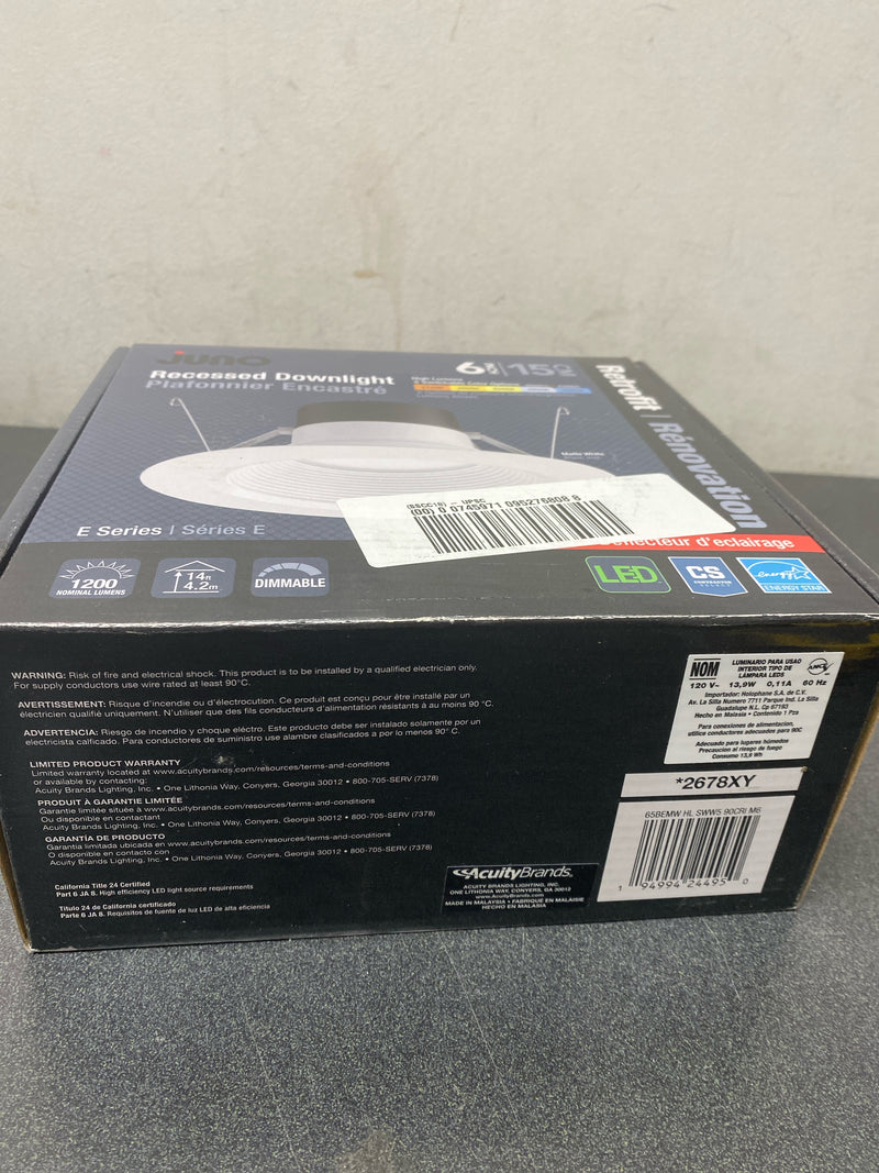 Juno 65BEMW 12LM SWW5 90CRI M6 E-Series 5-6 in. High Lumen LED Round Switchable Color Temperature in 5 Options, Baffle Trim Module, Matte White, 6 Inches