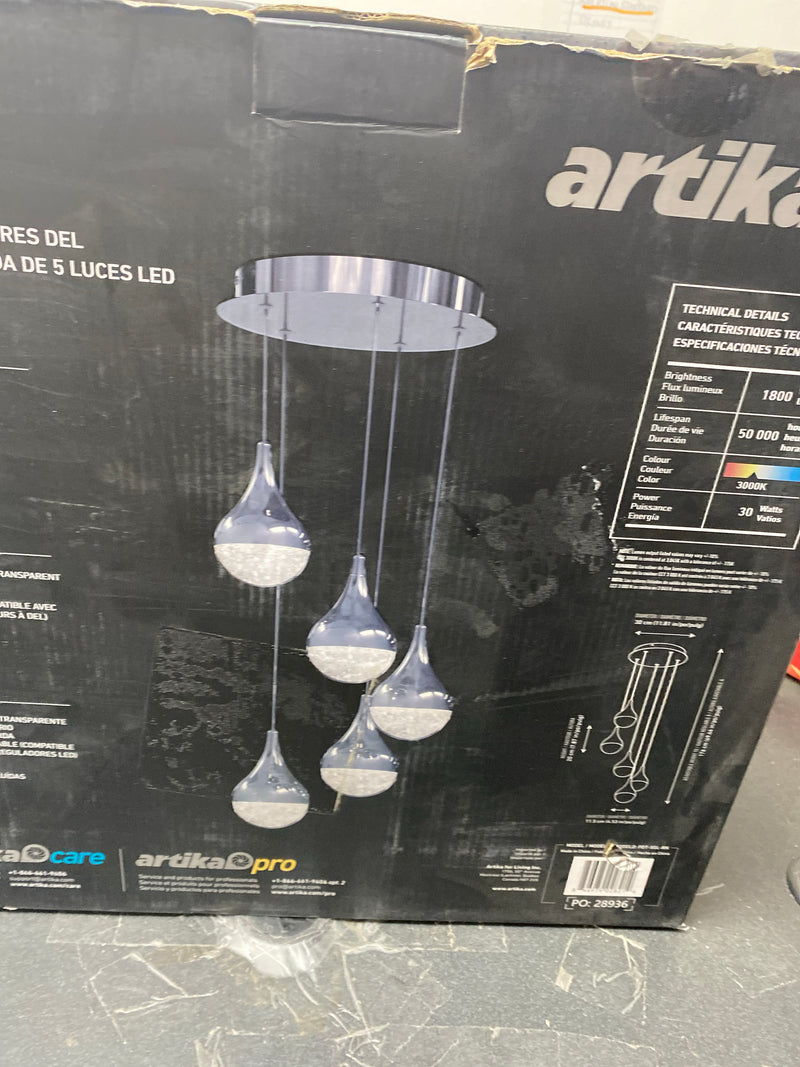 Artika PDT-5GL-RN Glitzer 30-Watt 5 Light Chrome Modern Integrated LED Pendant Light Fixture for Dining Room or Kitchen