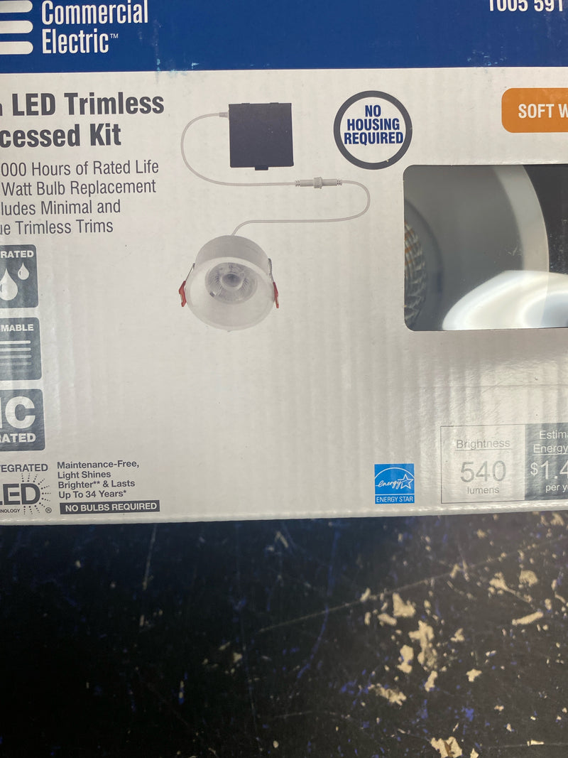 Commercial electric 91582 Trimless Integrated LED 4 in Round  Canless Recessed Light for Kitchen Bathroom Livingroom, White Soft White