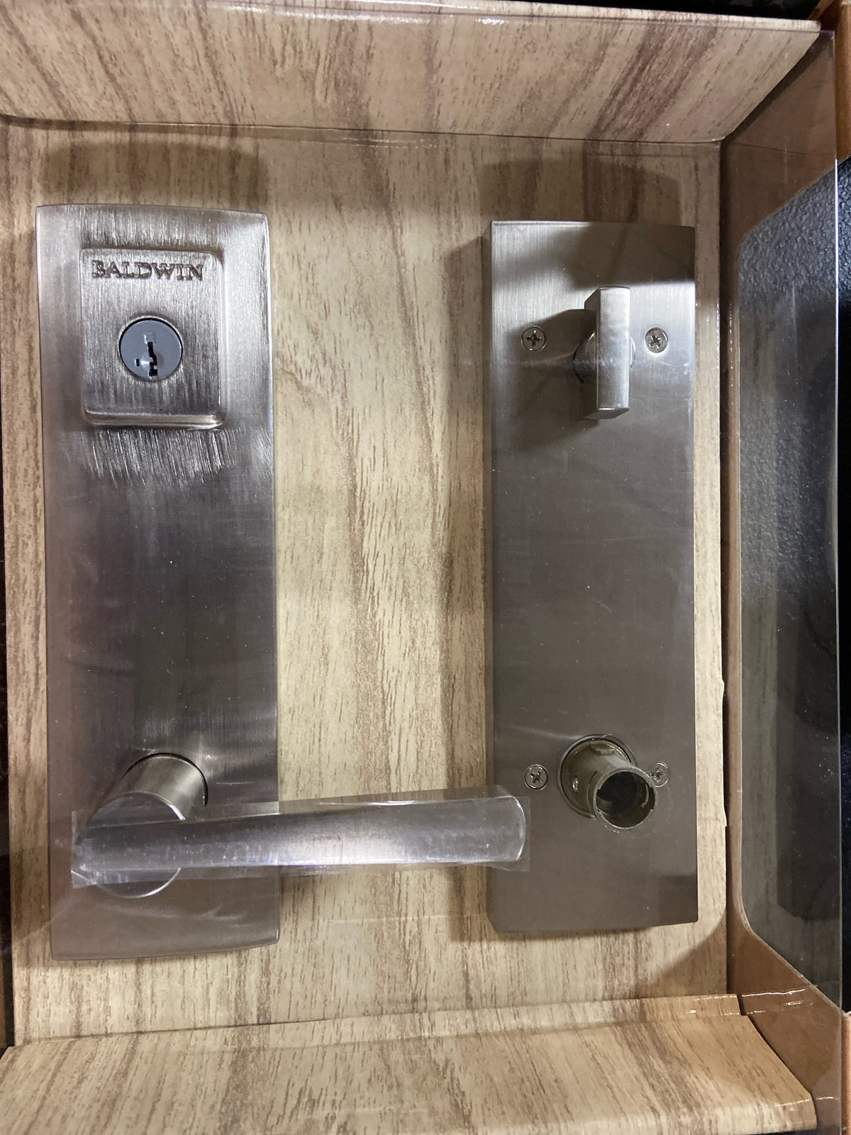 Baldwin 183SPEXSPL SQR 15 SMT CP Prestige Spyglass Satin Nickel Universal Entrance Door Handleset Featuring SmartKey Security