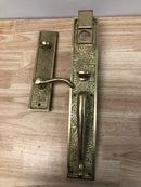 Signature Hardware 441344 Traeger Left Handed Solid Brass Hammered Style Full Plate Keyed Entry Single Cylinder Door Handleset with Interior Lever and 2-3/4" Backset - Satin Brass