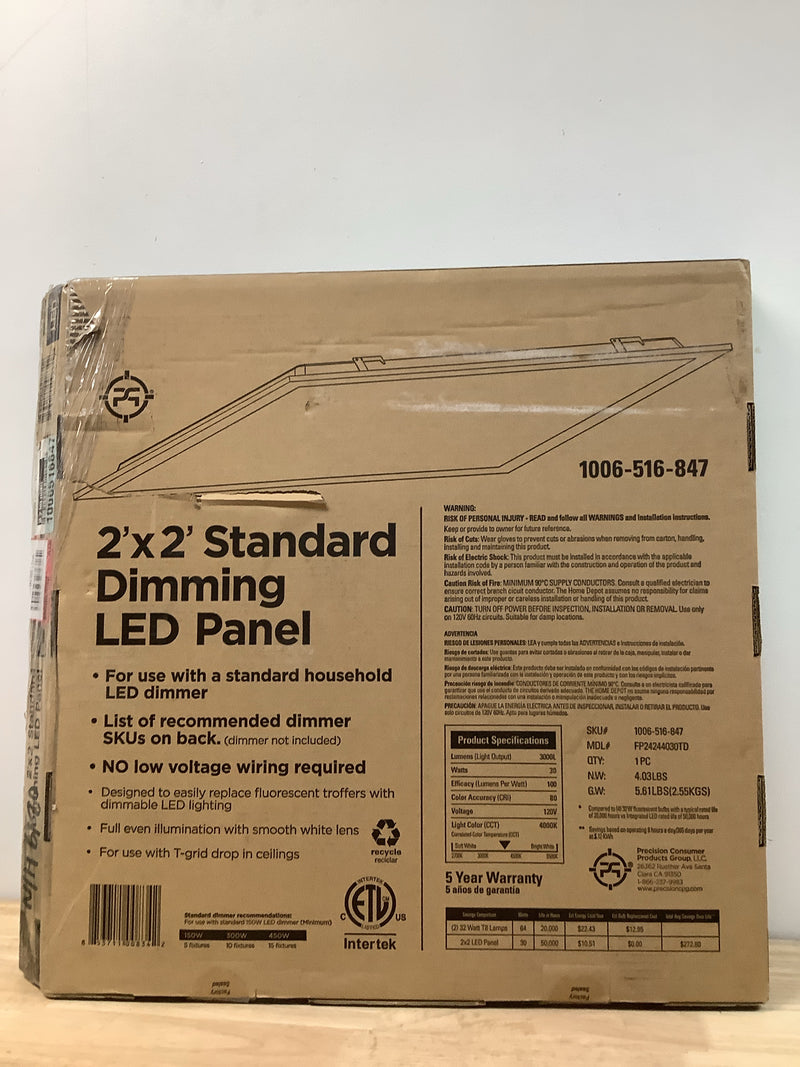 Unbranded FP24244030TD 2 ft. x 2 ft. 3000 Lumens Integrated LED Panel Light, 4000K