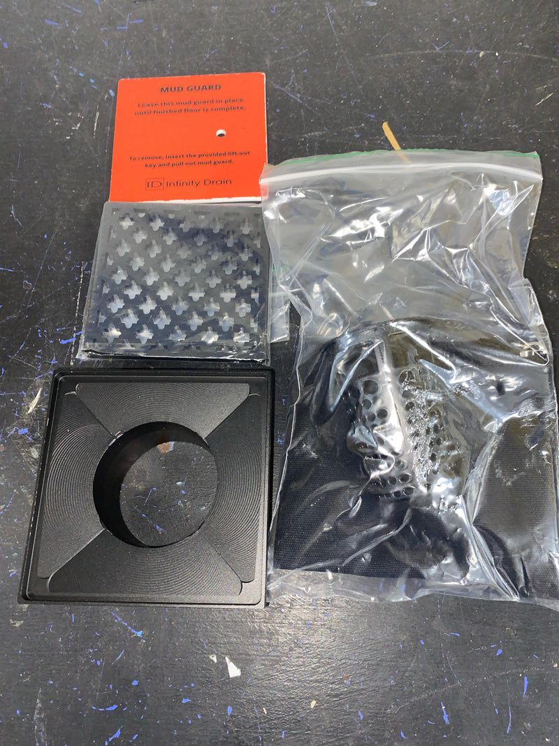 Infinity Drain K 4 BK 4" x 4" Strainer with Link Pattern Decorative Plate and 2" Throat in Matte Black for KD 4