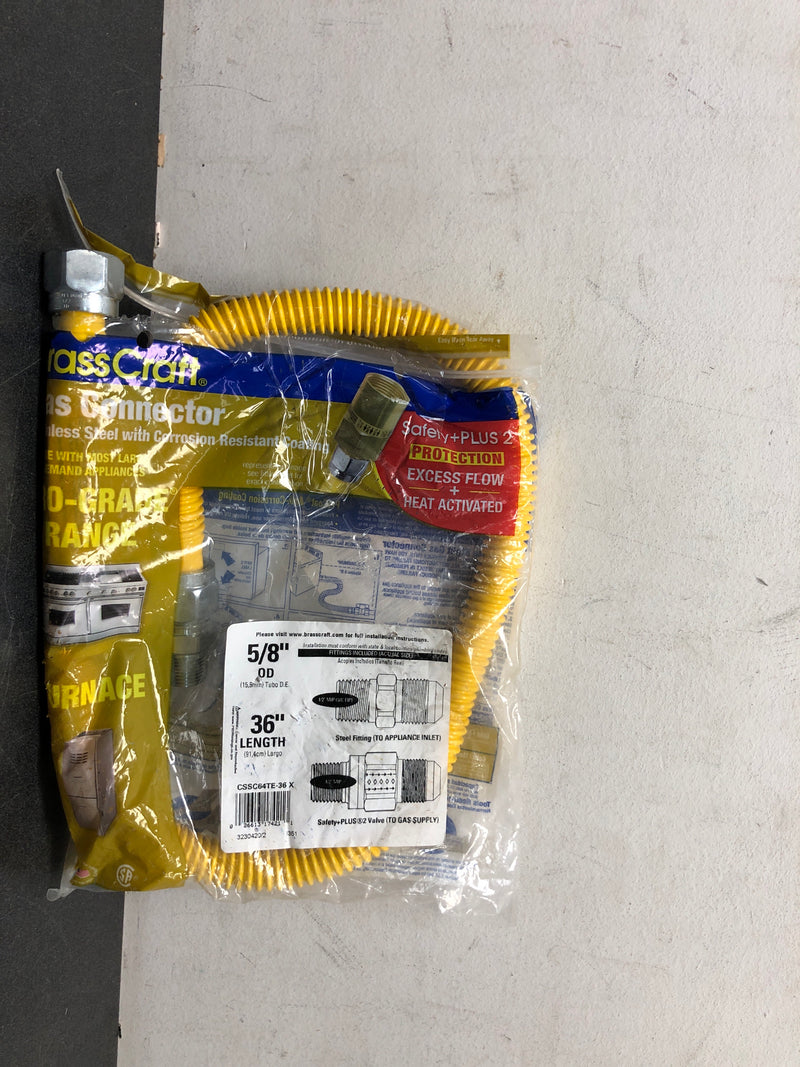 Brasscraft CSSC64TE-36 X 1/2 in. MIP x 1/2 in. MIP x 36 in. Gas Connector (5/8 in. OD) w/Safety+Plus2 Thermal Excess Flow Valve (107,000 BTU)