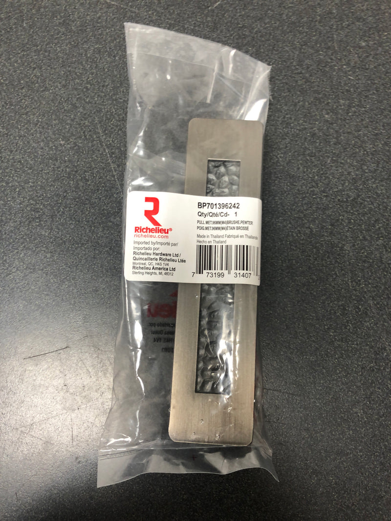 Richelieu Hardware BP701396242 Castelo Collection 3 3/4-inch (96 mm) Center-to-Center Hammered Brushed Pewter Modern Rectangular Cabinet and Drawer Pull Handle for Kitchen, Bathroom, and Furniture