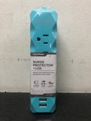 CyberPower 3 ft. 3-Outlet 2-USB Surge Protector, Turquoise Blue-New