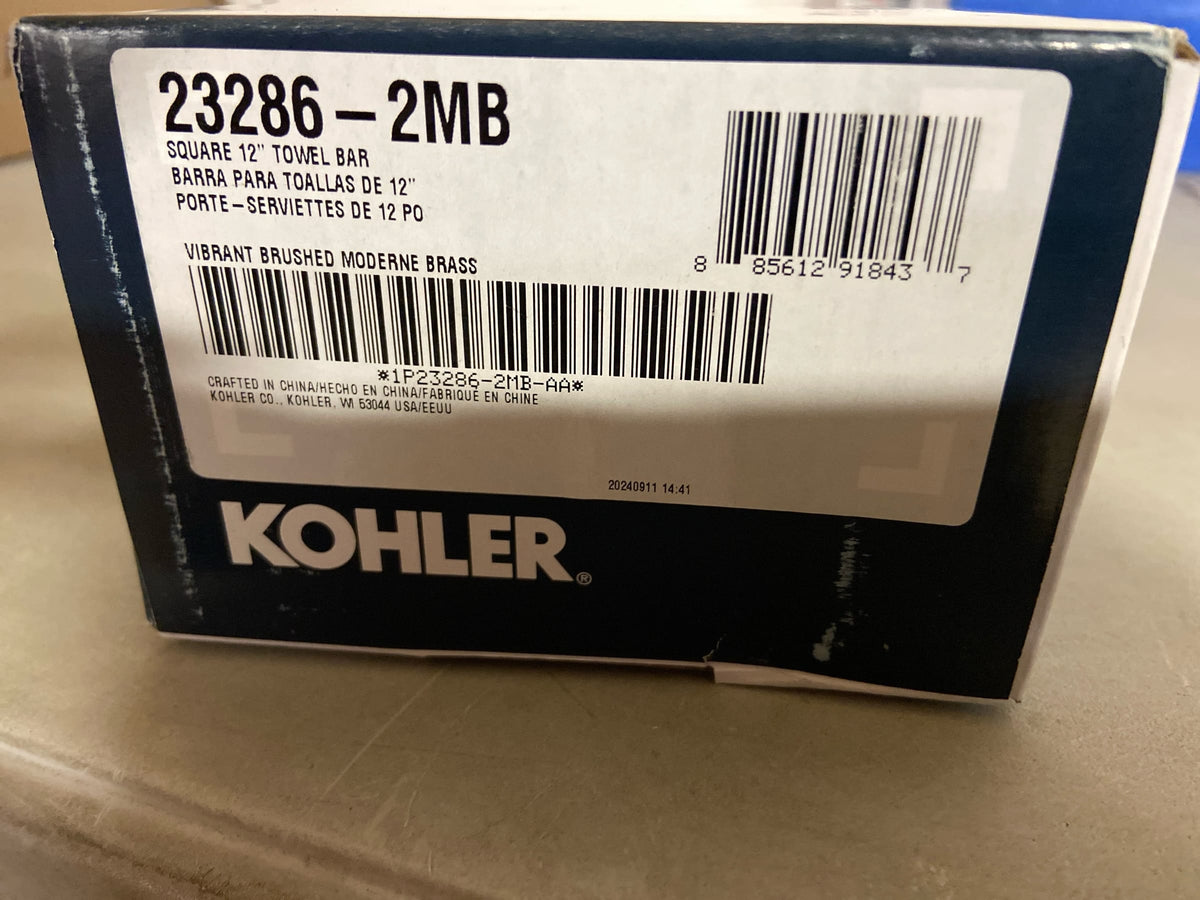 Kohler K-23286-2MB Square 12" Towel Bar - Vibrant Brushed Moderne Brass