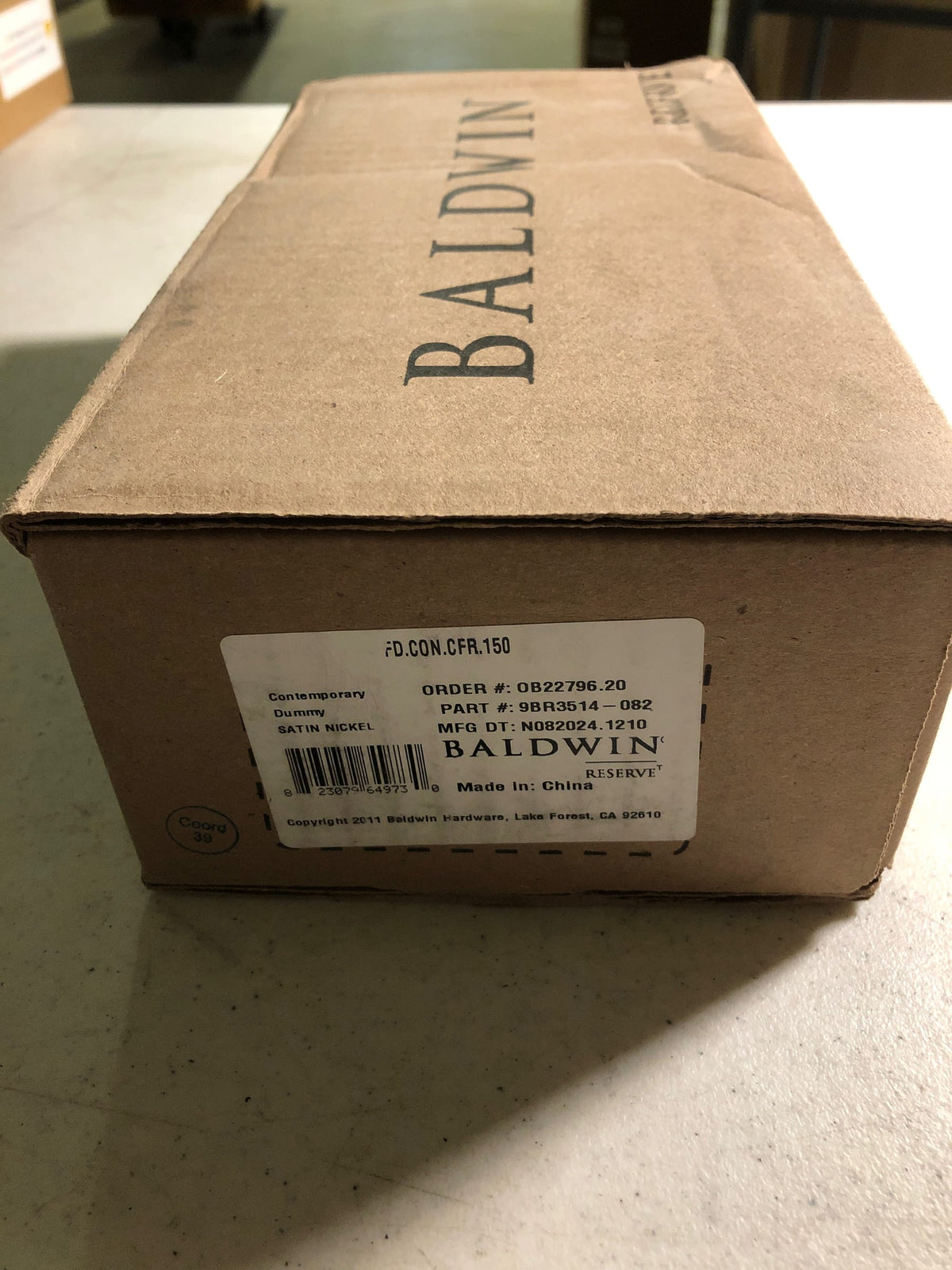 Baldwin FDCONCFR150 Contemporary Non-Turning Two-Sided Dummy Door Knob Set with 5 Inch Rectangle Rose from the Reserve Collection - Satin Nickel