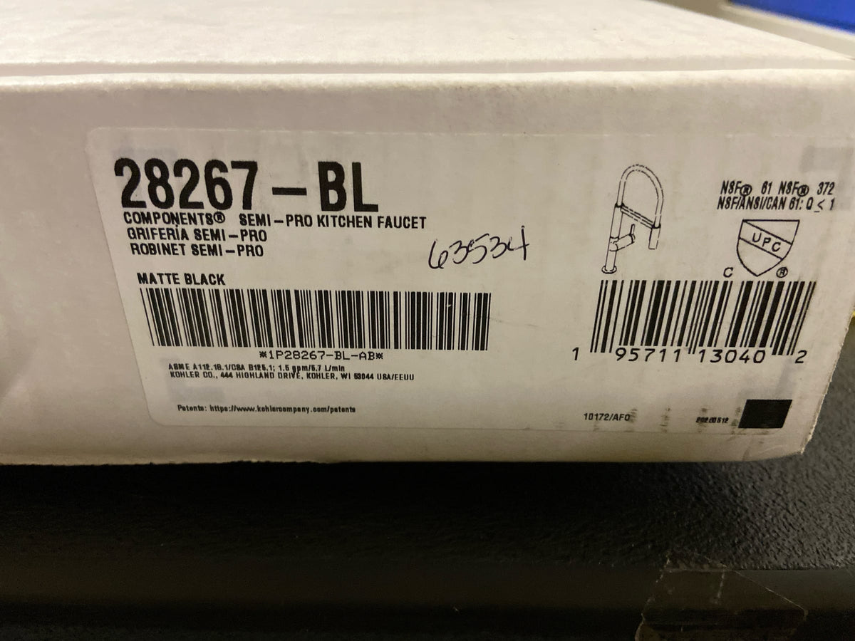 Kohler K-28267-BL Components 1.5 GPM Single Hole Pre-Rinse Pull Down Semi-Professional Kitchen Faucet with Two Function MasterClean Sprayhead, DockNetik and Sweep Spray - Matte Black
