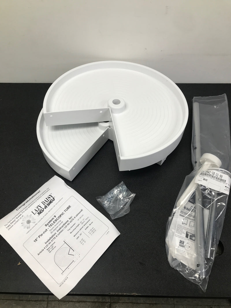 Rev-A-Shelf LD-2942-18-11-1 Lazy Daisy Polymer 18 Inch Pie-Cut Shaped 2 Shelf Lazy Susan Set with Adjustable 26-31 Inch Shaft - White
