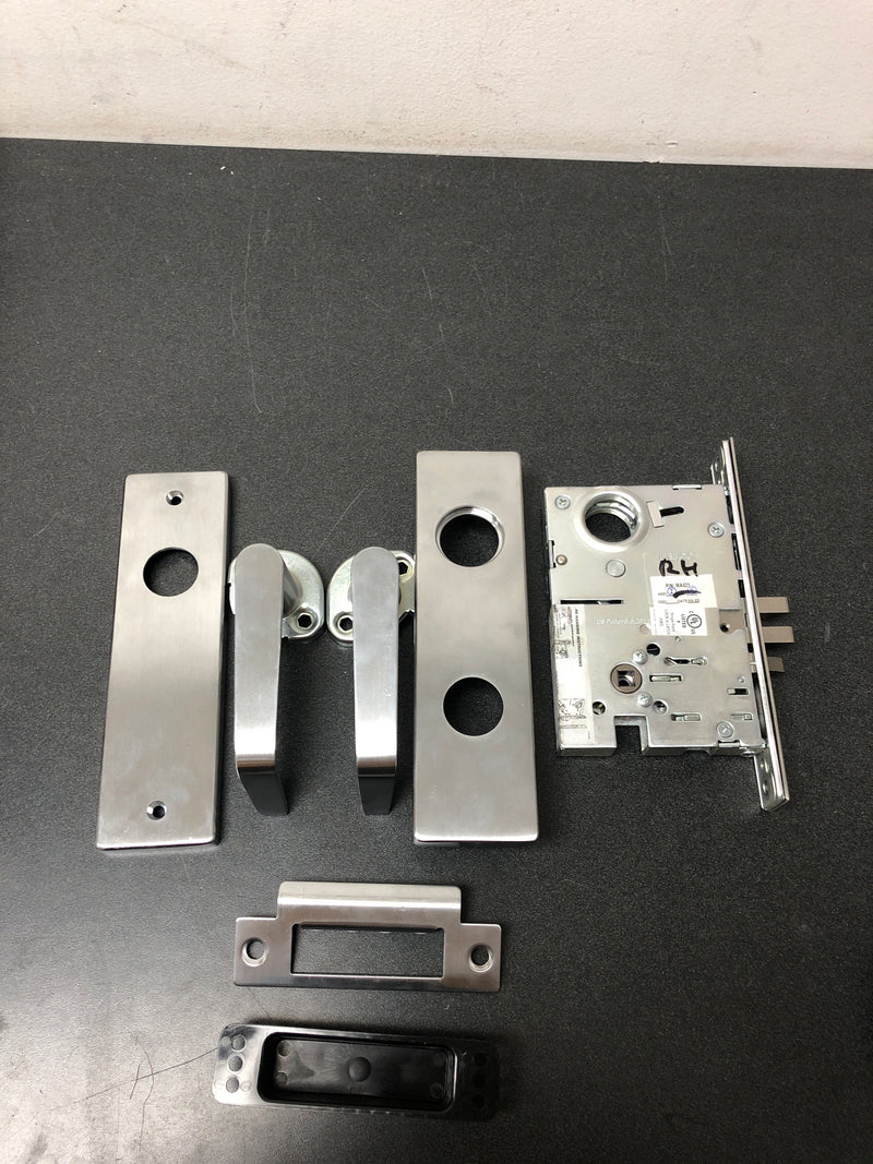 Falcon MA521PDG626 MA Series Office Button Lockout Keyed Entry Mortise Lock Set with Dane Lever and Gala Rose - Satin Chrome