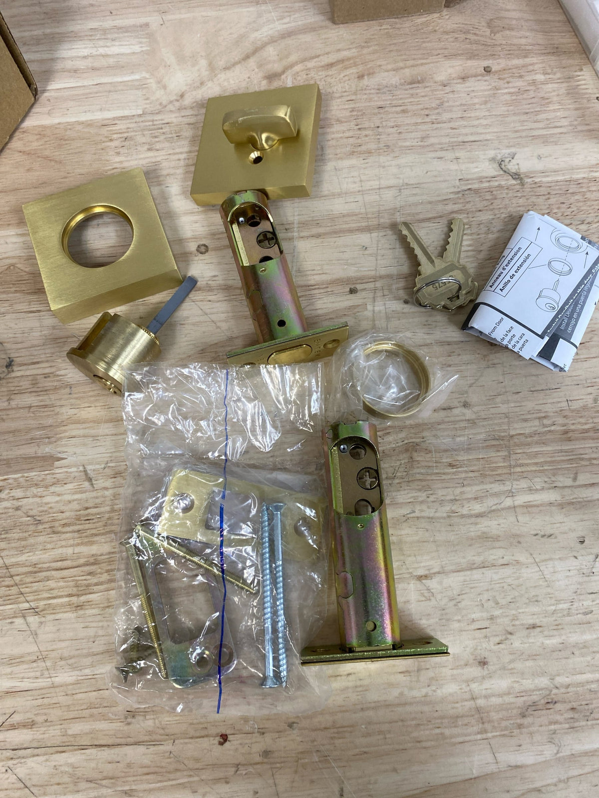 Emtek 8469-US4 Satin Brass Square Deadbolt, Key Lock