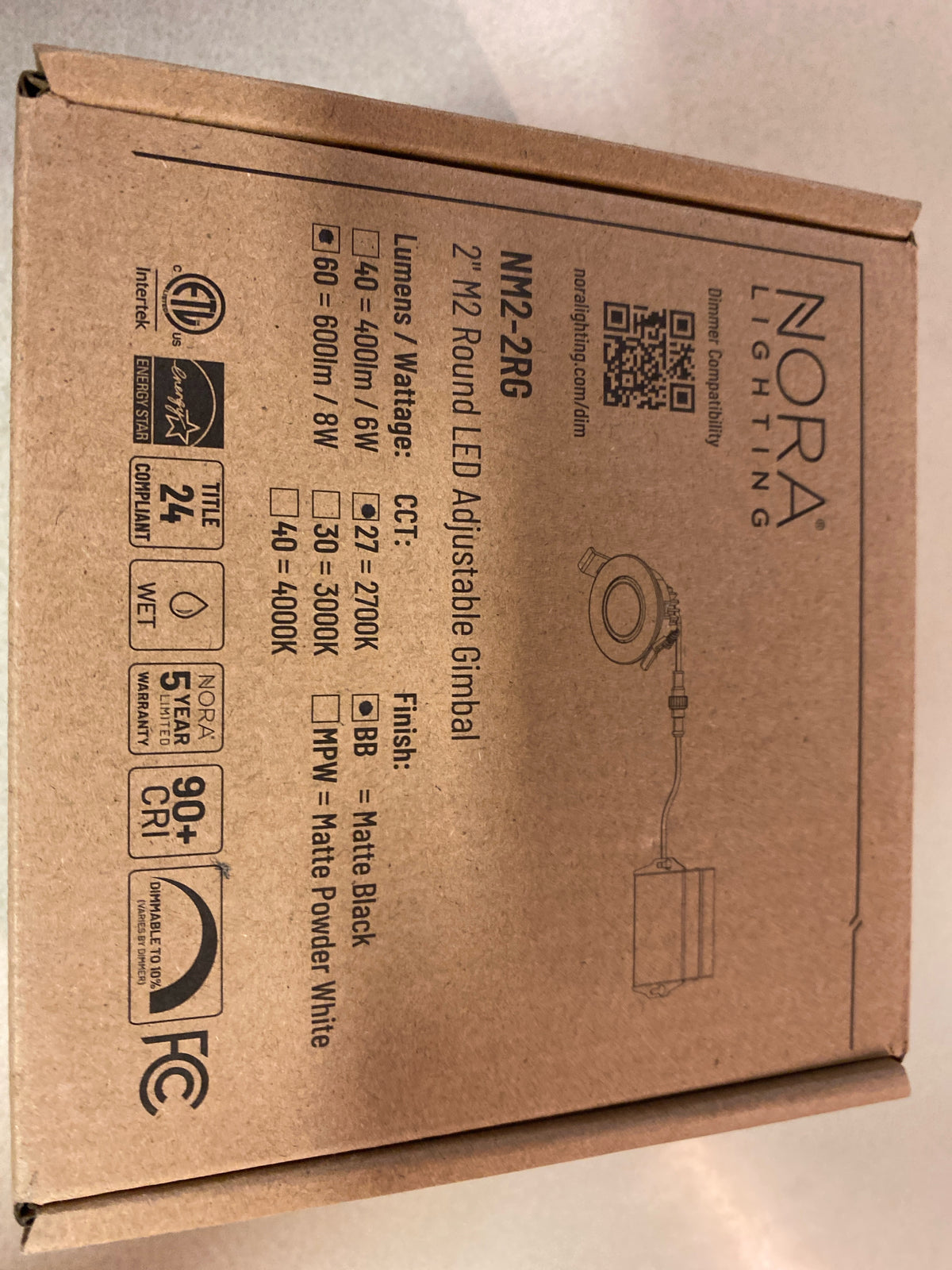 Nora Lighting NM2-2RG6027BB M2 LED Canless Recessed Fixture with 3" Adjustable Trims - IC Rated - Black