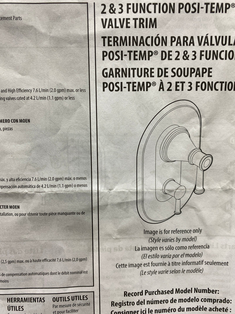 Moen T2810BL Rizon 3 Function Pressure Balanced Valve Trim Only with Double Lever Handles, Integrated Diverter - Less Rough In - Matte Black