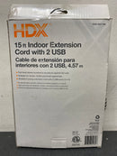 Hdx LTS-7A-2 15 ft. 16/3 3 Outlet, 2 USB Braided Extension Cord in Black and White