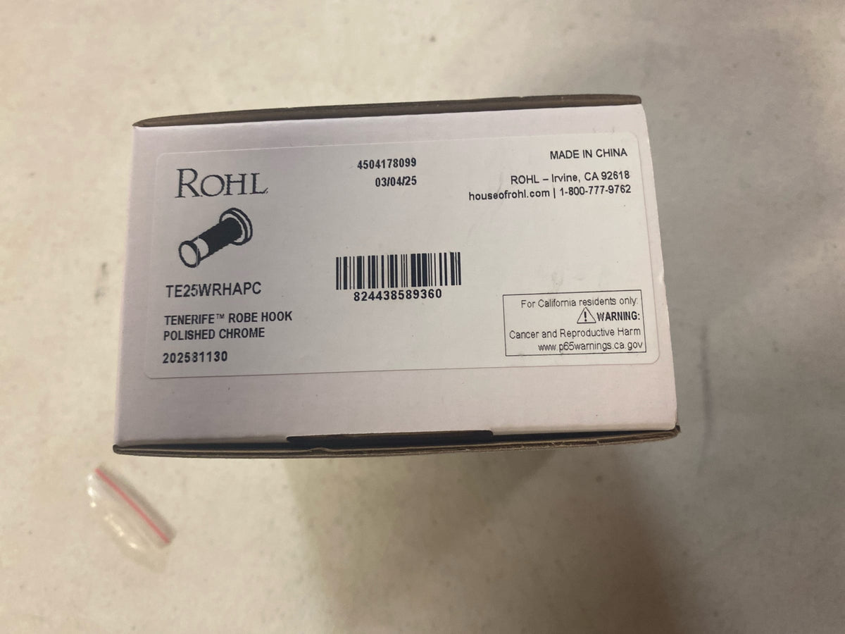 Rohl TE25WRHAPC Tenerife Single Robe Hook - Polished Chrome