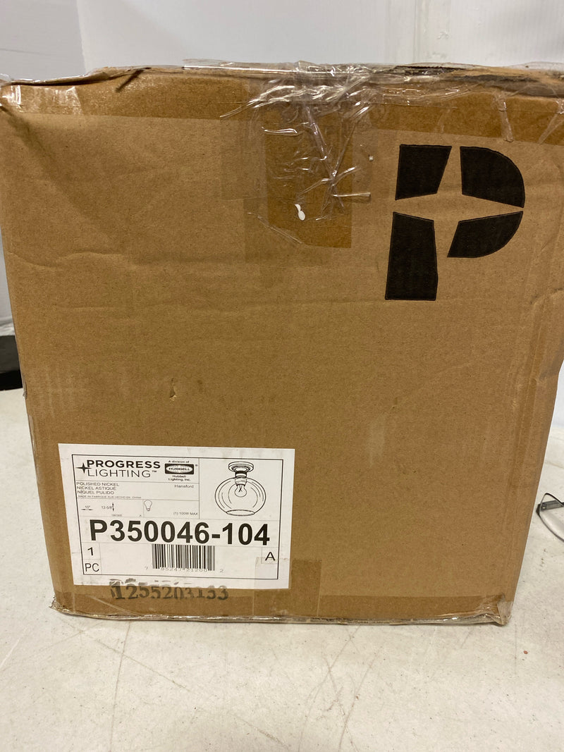 Progress lighting P350046-104 Hansford Collection One-light Polished Nickel Farmhouse 10" Flush Mount Light for Bedrooms or Baths