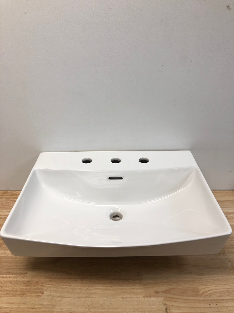 Signature Hardware 539974 Pentero 23" Fireclay Pedestal Bathroom Sink Only with 3 Faucet Holes and 8" Centers - White
