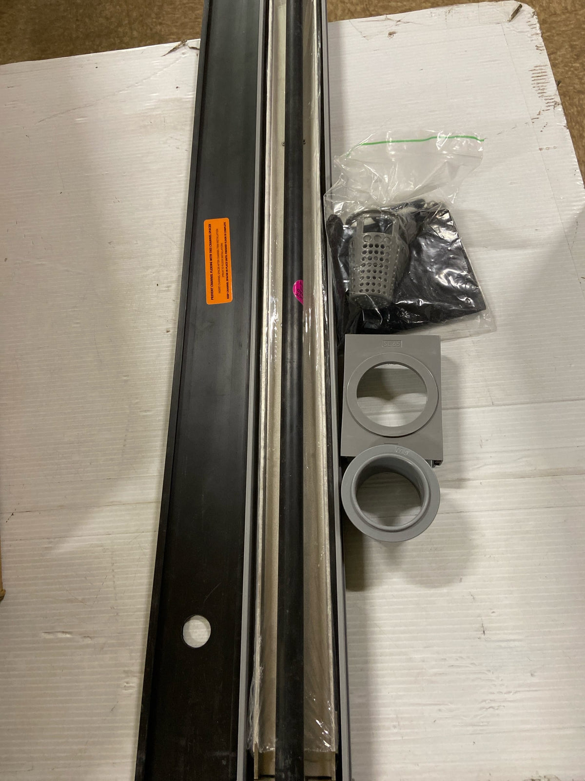 Infinity Drain S-LTIF 6536 SS 36" Site Sizable Stainless Steel Low Profile Linear Drain Kit with 2-1/2" Tile Insert Frame – Includes PVC Channel, Stop Ends, and Outlet Assembly - Satin Stainless