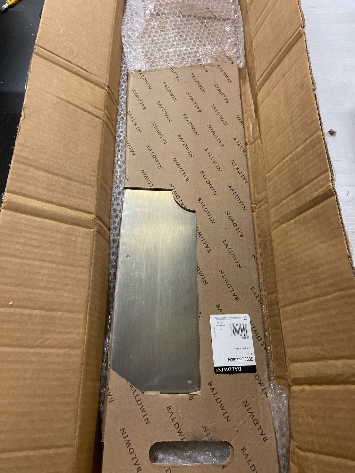 Baldwin 20000500834 Commercial Grade 8 Inch x 34 Inch Solid Brass Kick Plate - Satin Brass and Black