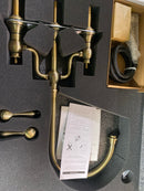 Whitehaus WHTTSLV3-9773-NT-AB Twisthaus Plus 1.5 GPM Widespread Bridge Kitchen Faucet - Includes Side Spray - Antique Brass