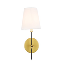 Elegant Lighting LD6004W6BRBK Mel 15" Wall Sconce with Linen Shade - Brass / Black