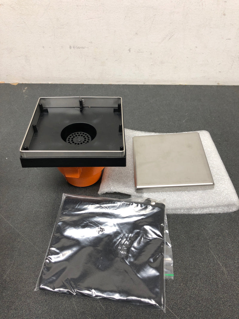 Infinity Drain LTD5-2I PS 5" x 5" LTD 5 Center Drain Kit with Cast Iron Drain Body, 2" Outlet - Polished Stainless