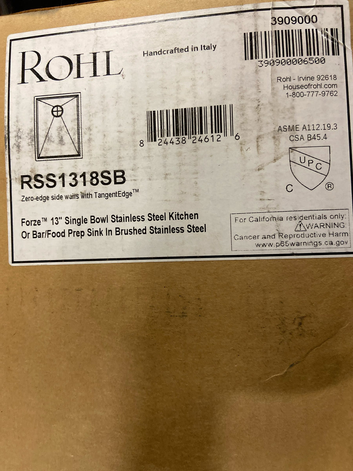 Rohl RSS1318SB 14-Inch Undermount 16-Gauge Kitchen Sink, Brushed Stainless Steel