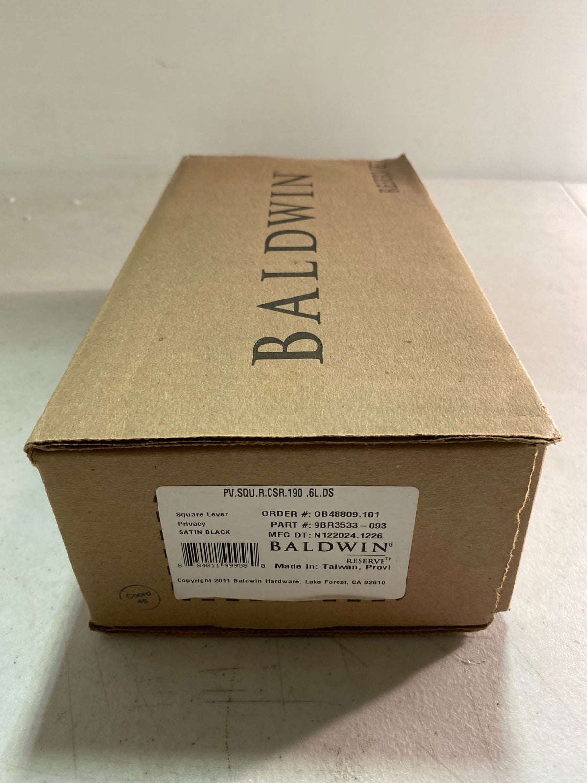 Baldwin Reserve Square Satin Black Bed/Bath Door Handle with Contemporary Square Rose