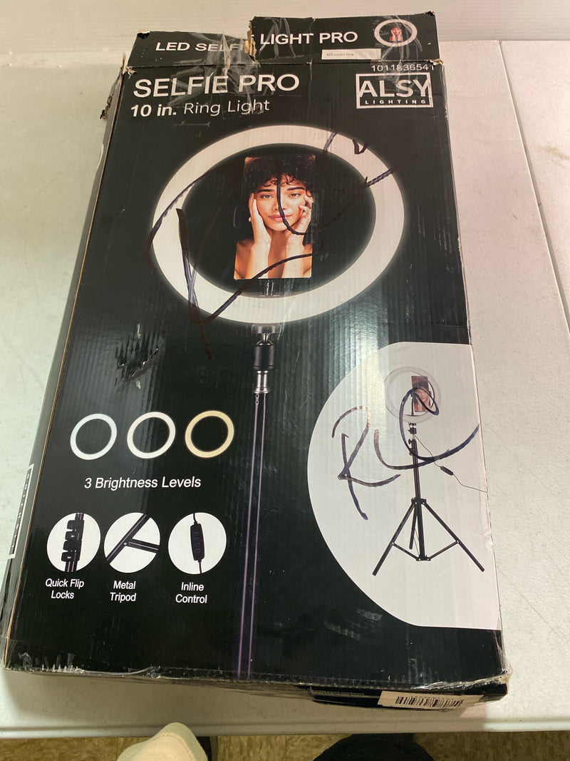Alsy 24383-000 67.5 in. Black Contemporary 3CCT Integrated LED Selfie Ring Light Tripod with Adjustable Height and Smart Phone Holder