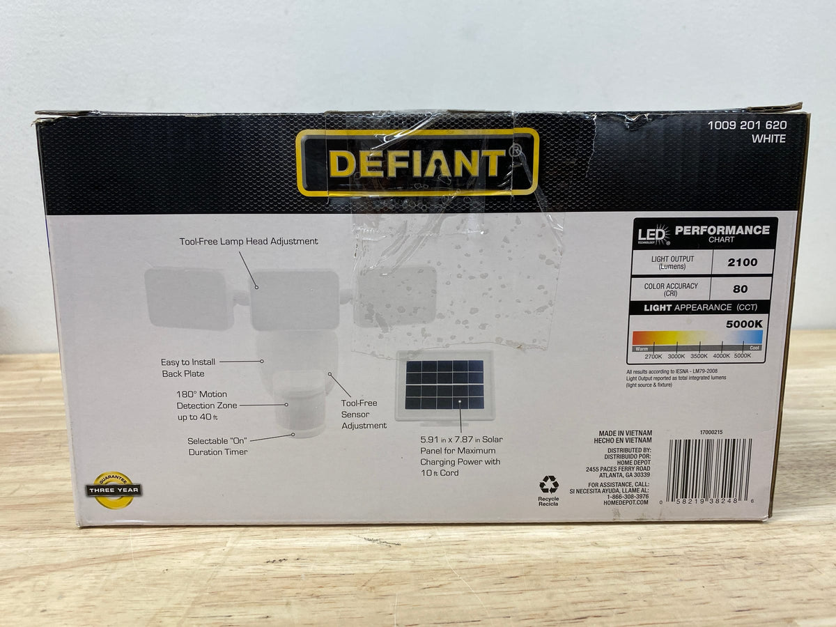 Defiant 17000215 180° White Motion Sensor Solar Outdoor Exterior 3-Head Motion Activated LED Security Flood Light 2100 Lumens