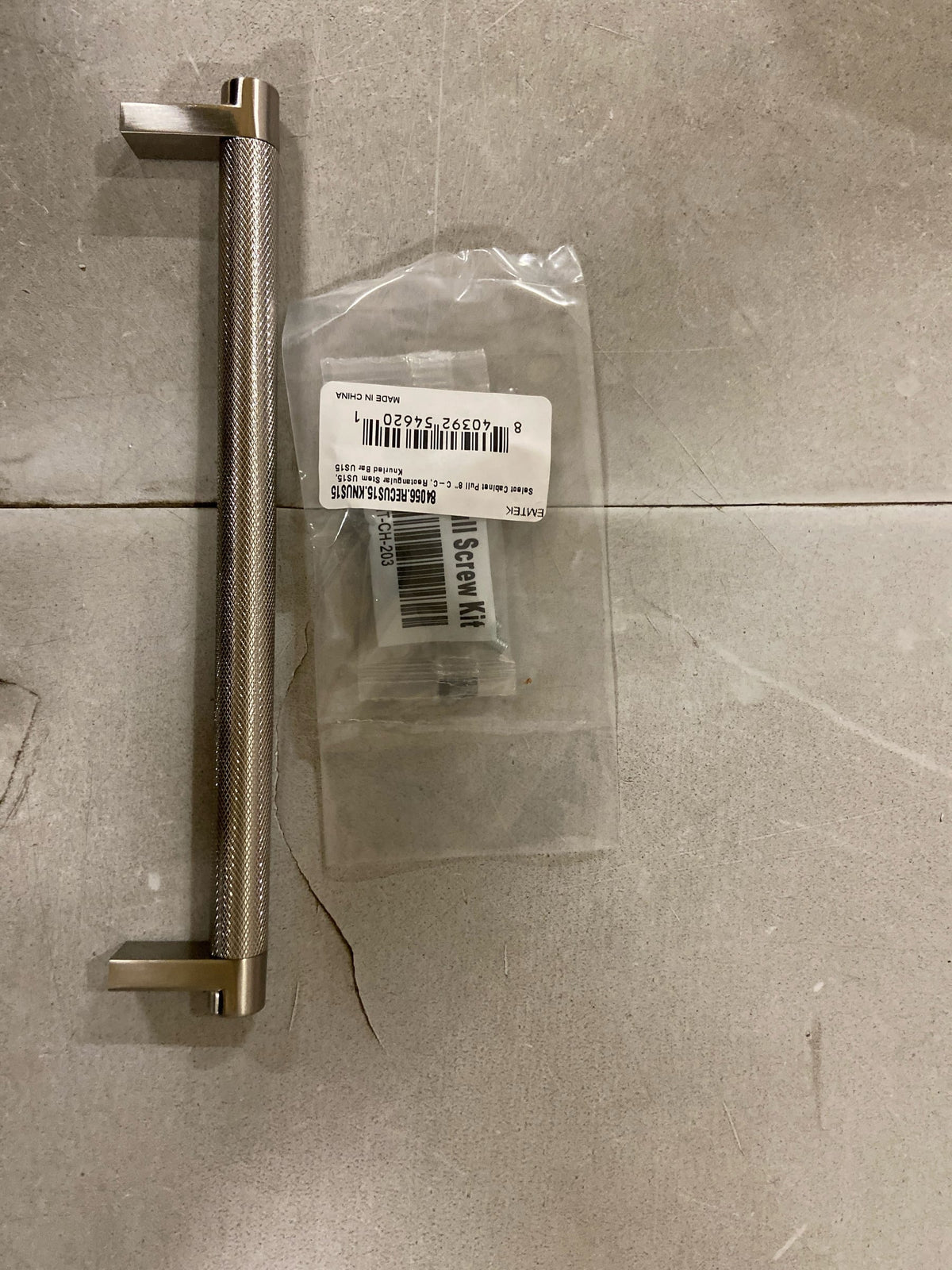 Emtek 84056.RECUS15.KNUS15 Knurled 8 Inch Center to Center Bar Cabinet Pull with Rectangular Stem from the SELECT Collection - Satin Nickel / Satin Nickel Stem