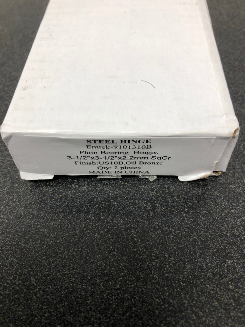 Emtek 91013US10B 3.5" x 3.5" Square Corner Plain Bearing Mortise Hinge - Pair - Oil Rubbed Bronze