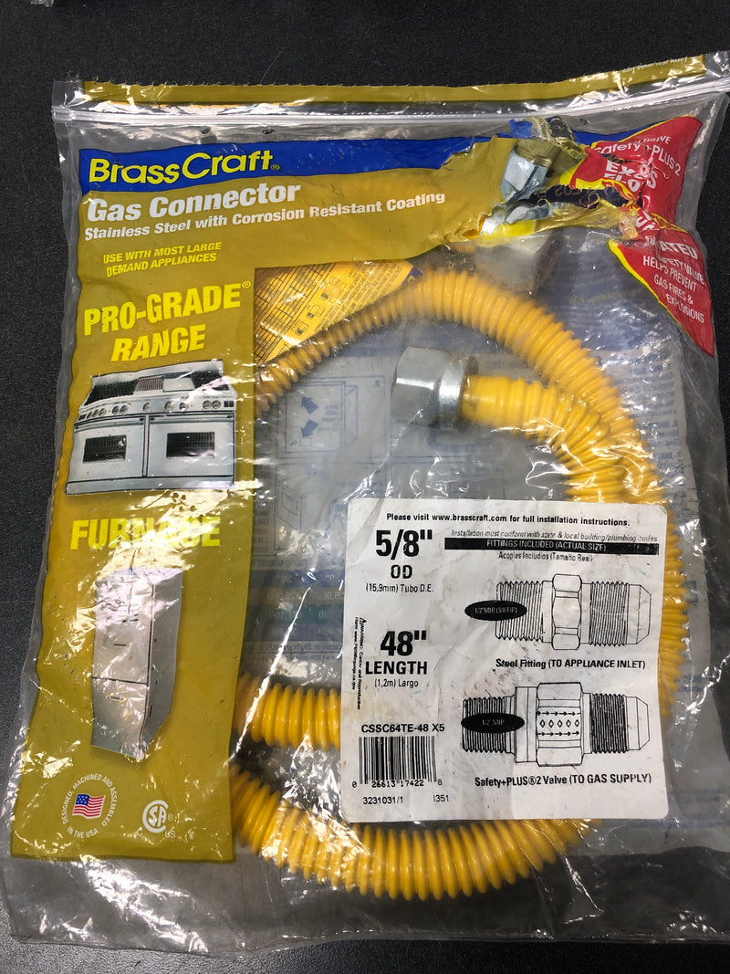 Brasscraft CSSC64TE-48 X5 1/2 in. MIP x 1/2 in. MIP x 48 in. Gas Connector (5/8 in. OD) w/Safety+Plus2 Thermal Excess Flow Valve (106,000 BTU)