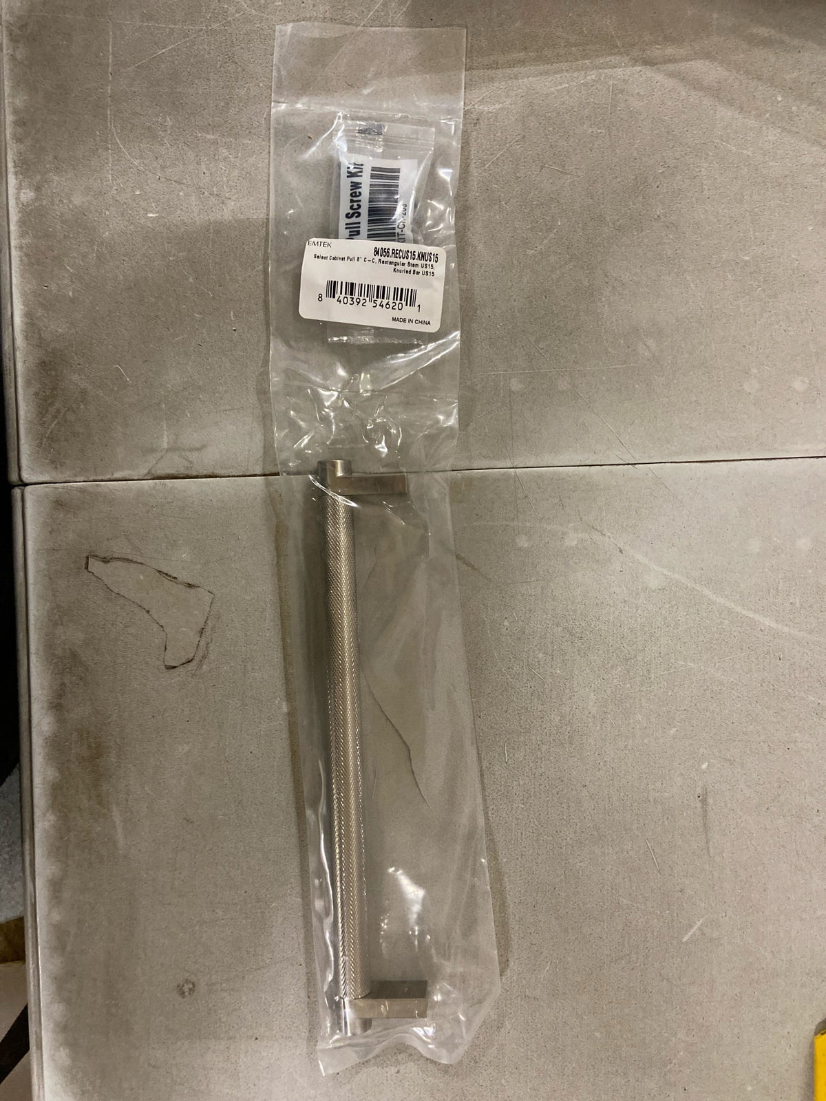 Emtek 84056.RECUS15.KNUS15 Knurled 8 Inch Center to Center Bar Cabinet Pull with Rectangular Stem from the SELECT Collection - Satin Nickel / Satin Nickel Stem