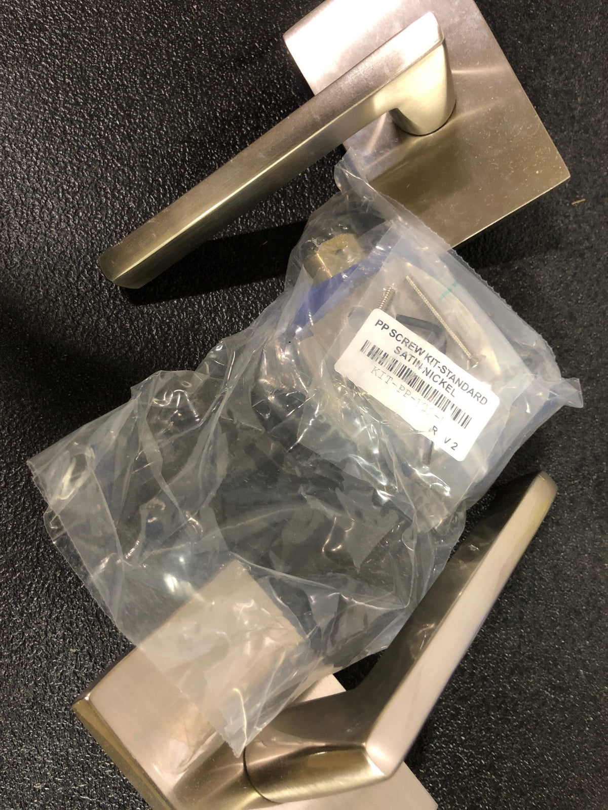 Emtek Passage Set, Modern Rectangular Rosette, Helios Lever, Satin Nickel, LH