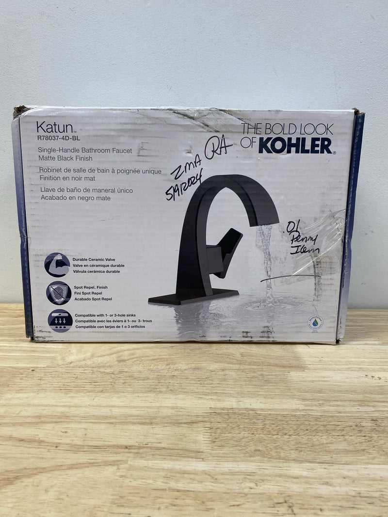 Kohler K-R78037-4D-BL Katun Single Hole or 4 in. Centerset Single-Handle Bathroom Faucet in Matte Black