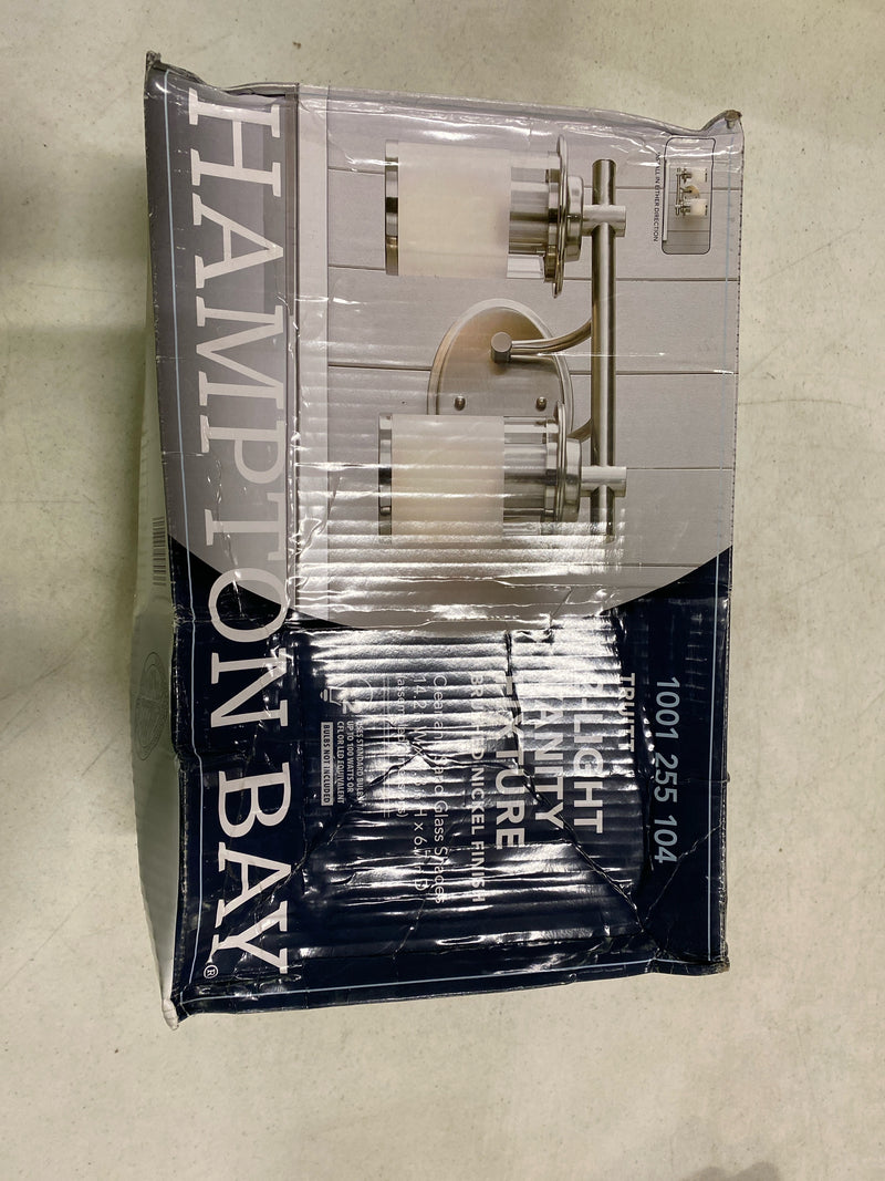 Hampton bay HB2578-35 Truitt 14.2 in. 2-Light Brushed Nickel Modern Transitional Vanity with Frosted and Clear Edge Glass Shades