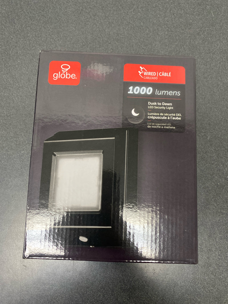 Globe Electric 10W Slim Black 1000 Lumens Hardwired Automatic Dusk to Dawn Outdoor Integrated LED Flood Light Security Light, Spotlight, Outside House Lights